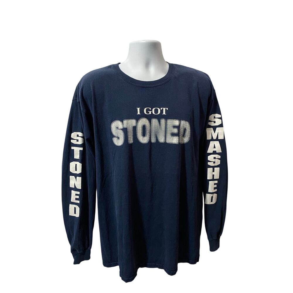 Y2K CAPTAIN ED'S PLACE Novelty Shirt — Blue Long Sleeve Vintage Style Men's XL